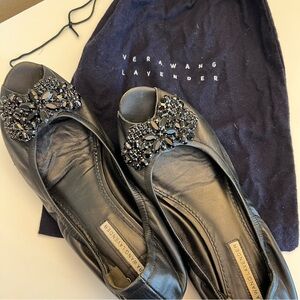 Vera Wang Lavender Label Black Jeweled Flats
